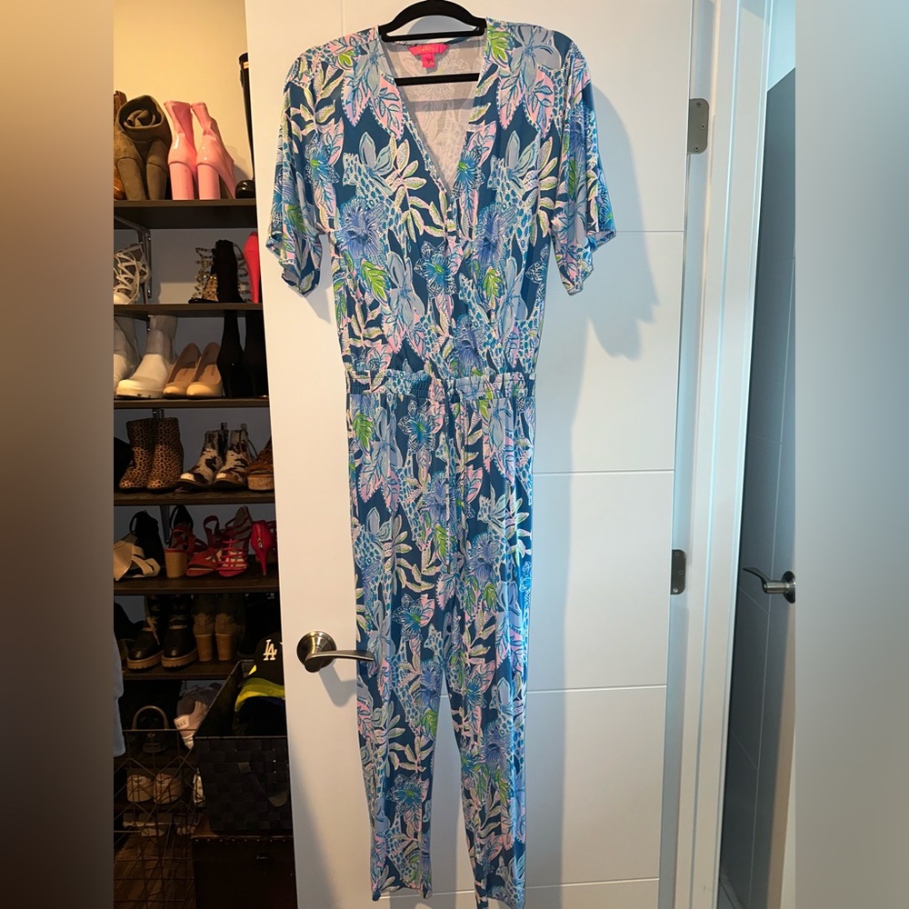 Lilly Pulitzer Floral Jumpsuit in Blue and Green